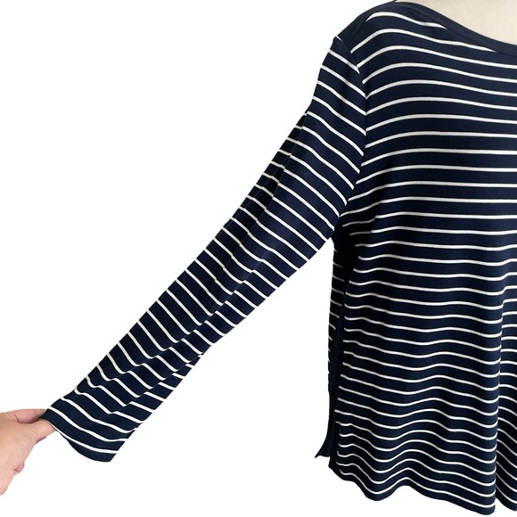 Lauren Ralph Lauren Women Size 2X Stripes Nautical Navy White Casual Comfy Top - Picture 5 of 8
